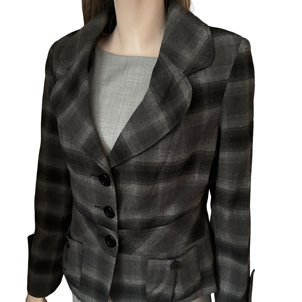 Mario Serrani Italy Plaid Tartan Blazer Jacket Rayon Blend Grey Black Check - Picture 6 of 16